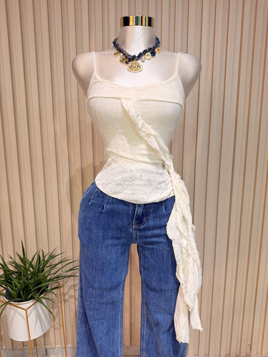 Cream Asymmetrical Blouse