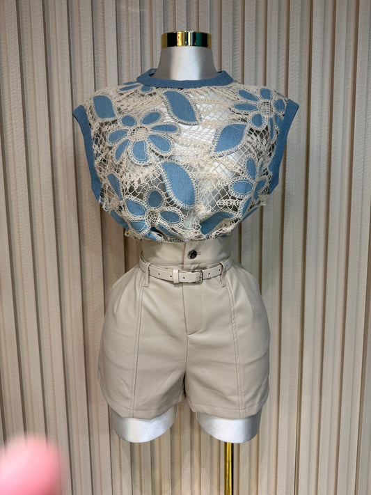 Cream Leather Short