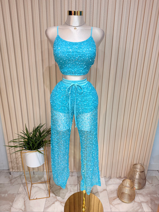 Blue Sequin Aqua Set
