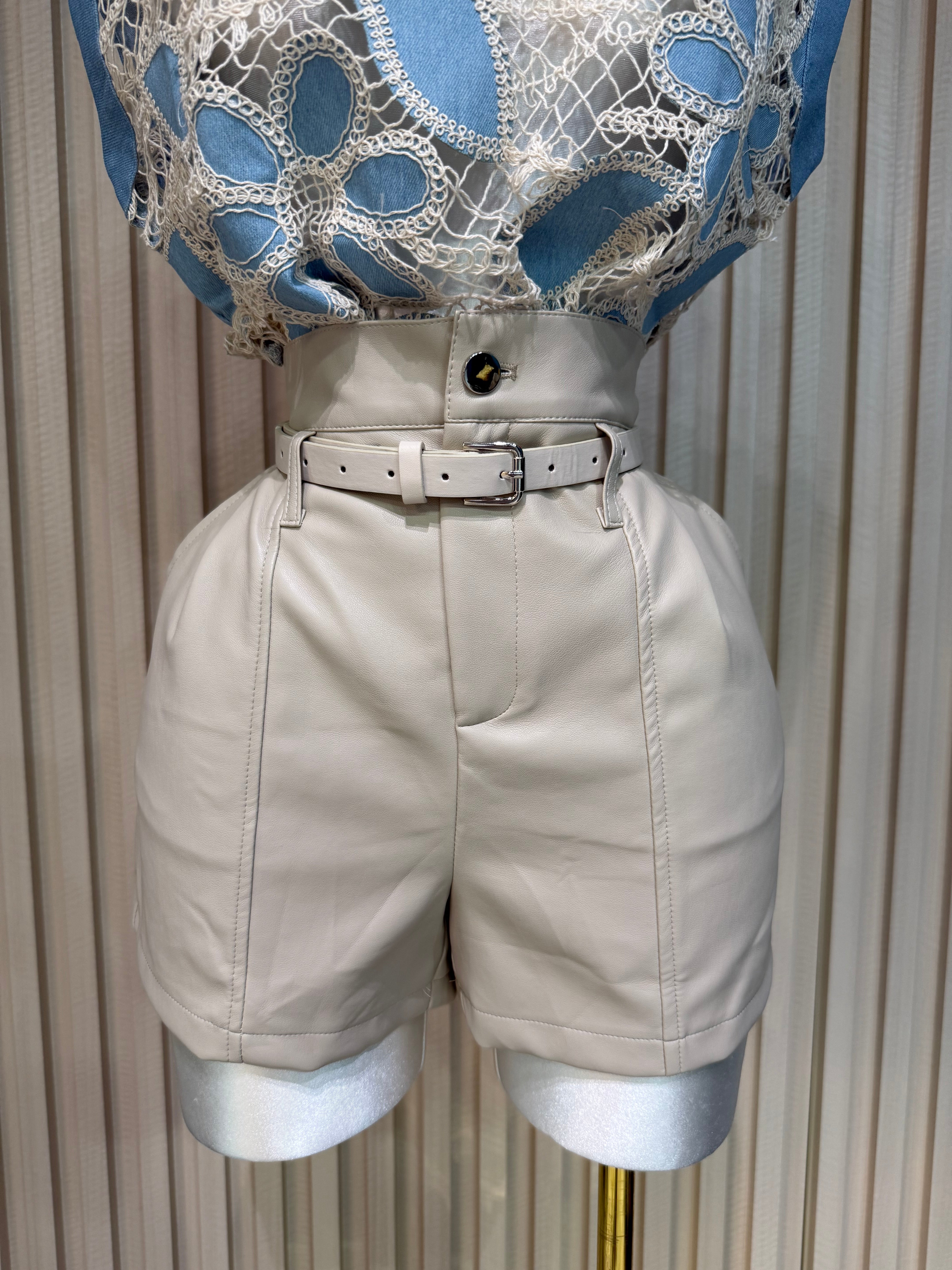 Cream Leather Short