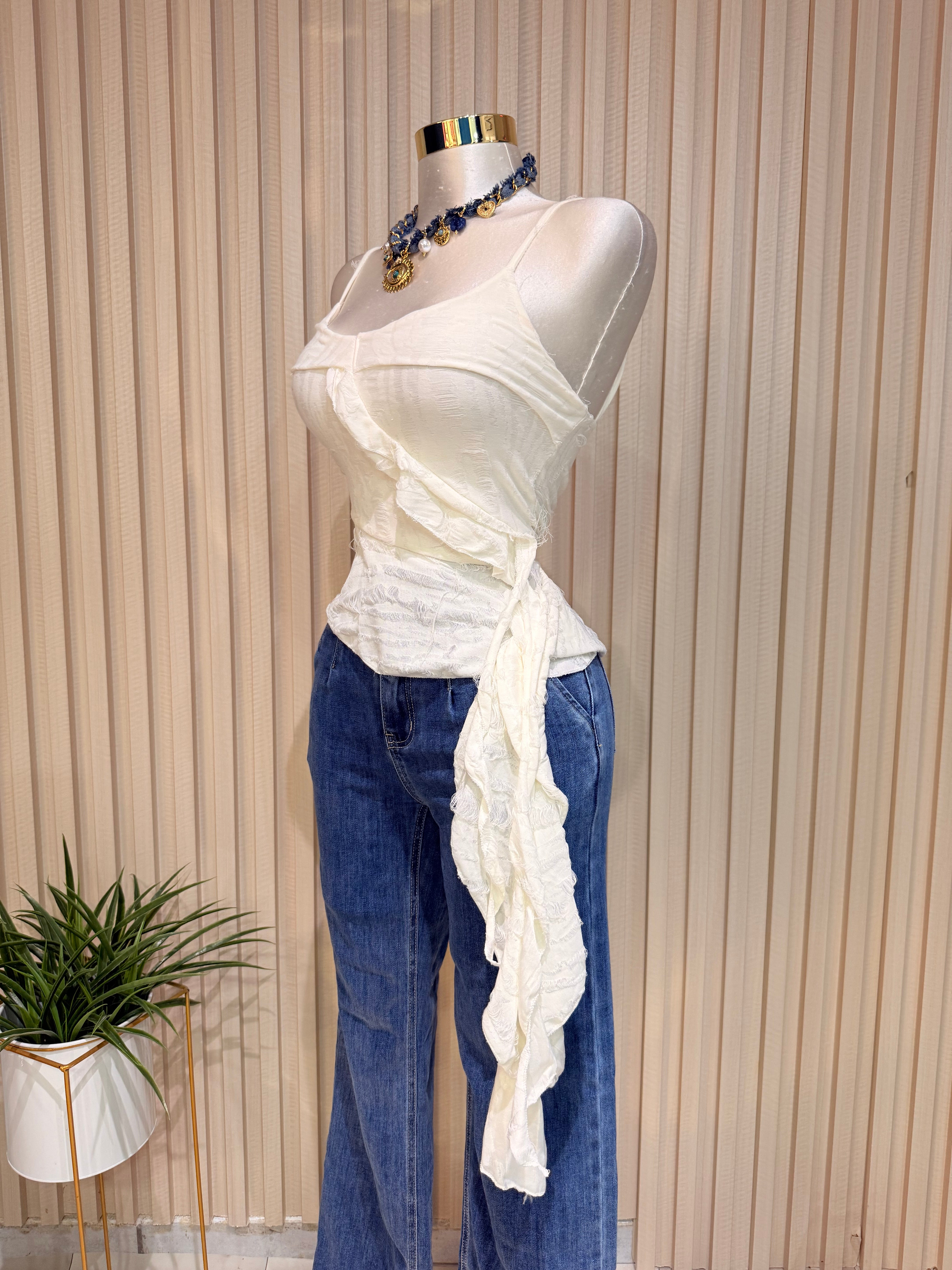 Cream Asymmetrical Blouse