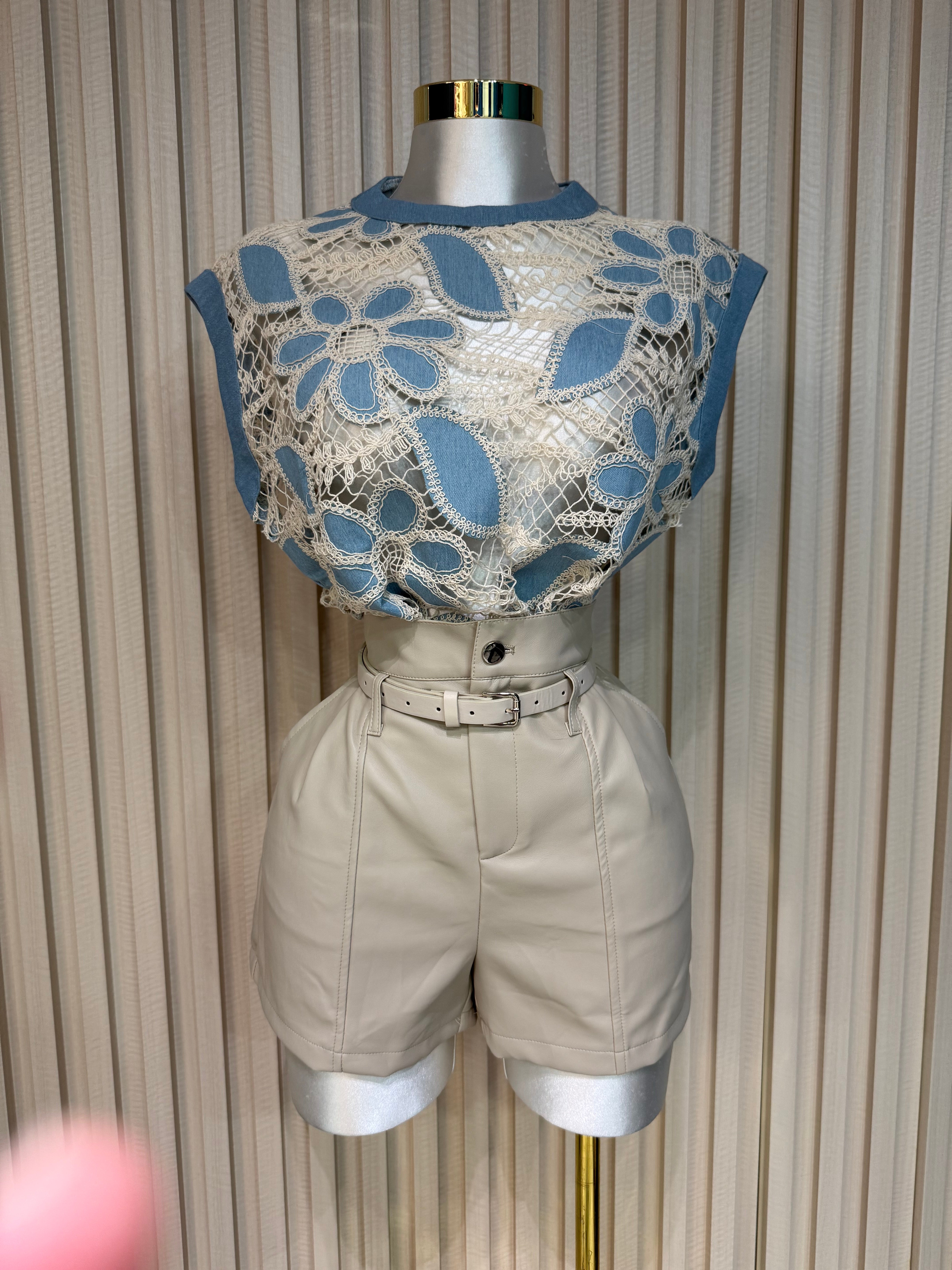 Cream Leather Short