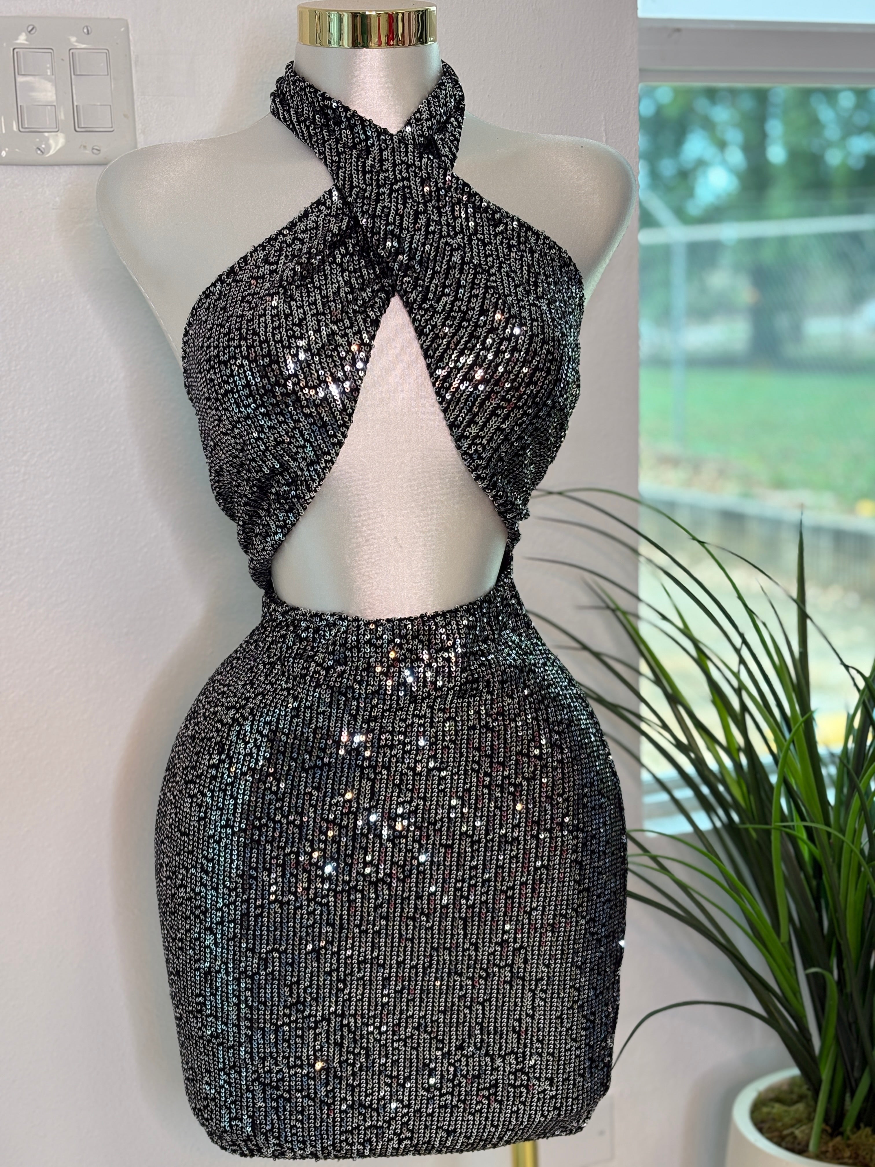Silver and Black Dress