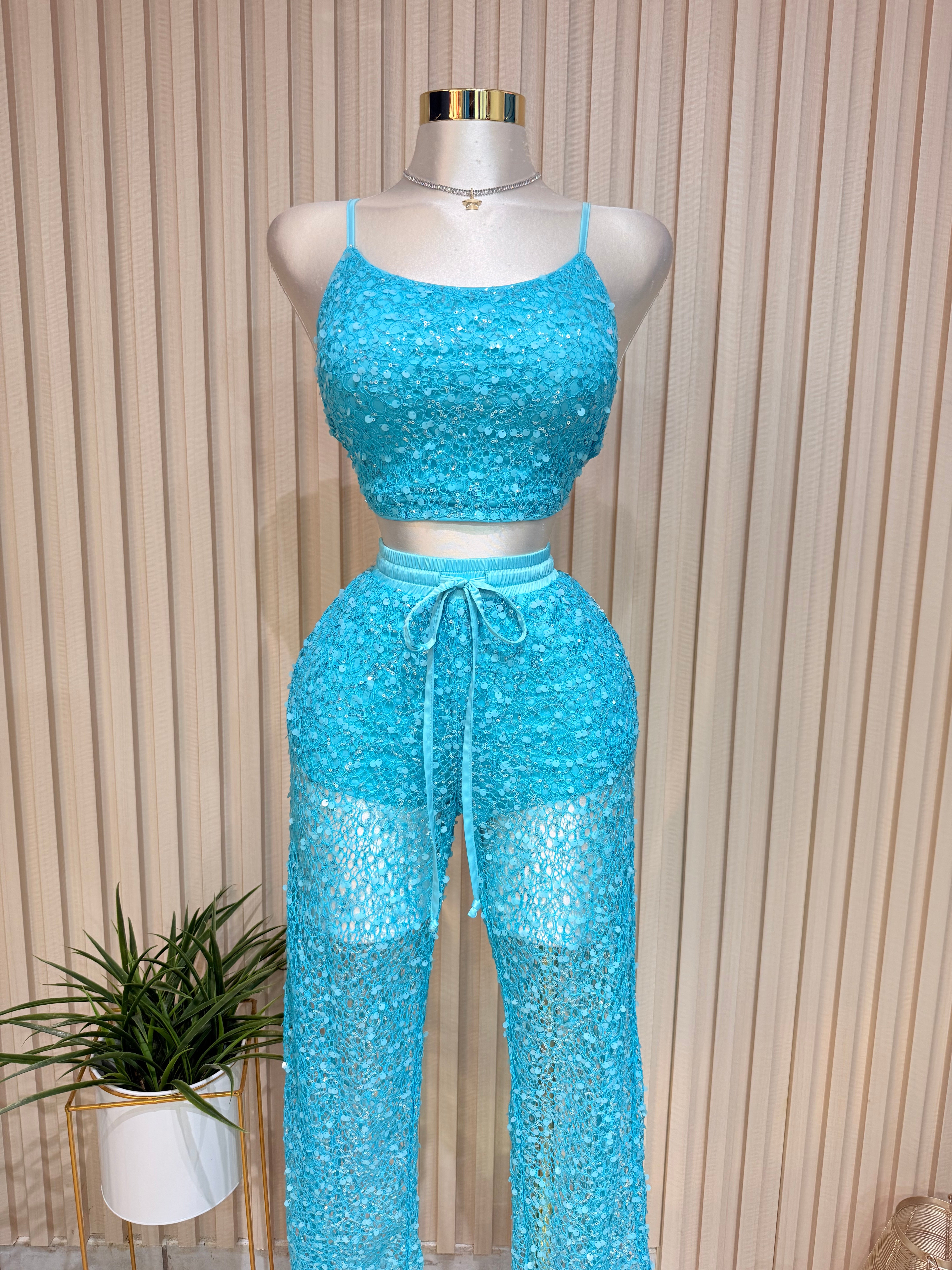 Blue Sequin Aqua Set